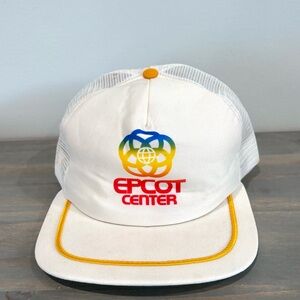 Vintage 1982 Epcot Center New Era White Mesh Snapback Trucker Cap Hat Disney USA
